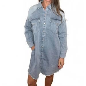 NEW ANNIEWEAR darla button down shirt dress in light denim